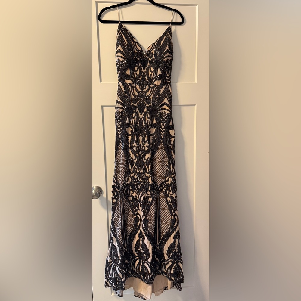 Windsor Black and Nude Lace Prom Dress